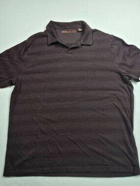 Perry Ellis Mens XXL Brown Stripe Polo Shirt Short Sleeve